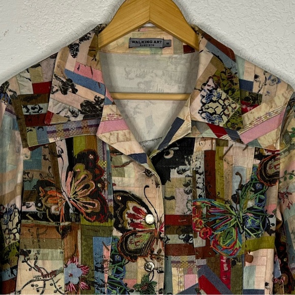 Walking Art Australia  Vintage Butterfly print button front jacket Rare Unique - Picture 2 of 6